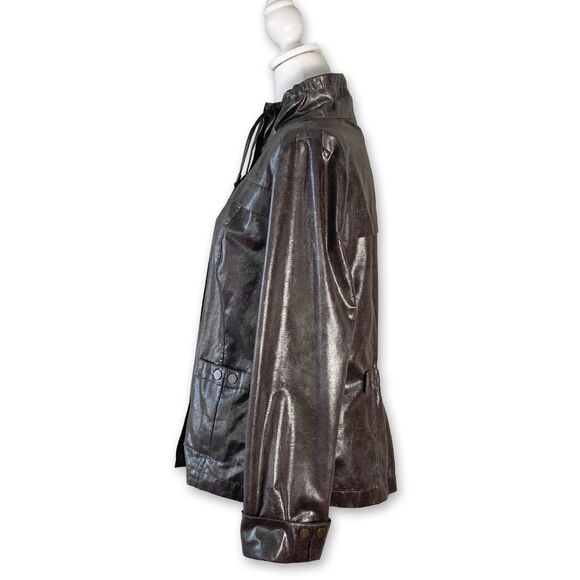 ZENERGY CHICO'S | Dark Brown Mock Neck Zip Up Snakeskin Pattern Jacket Size 1 - Picture 5 of 7